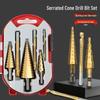 6-Piece Titanium Coated Serrated Step Drill Bit Set - Rustproof, Durable, High-Efficiency Twist Hole Opener.