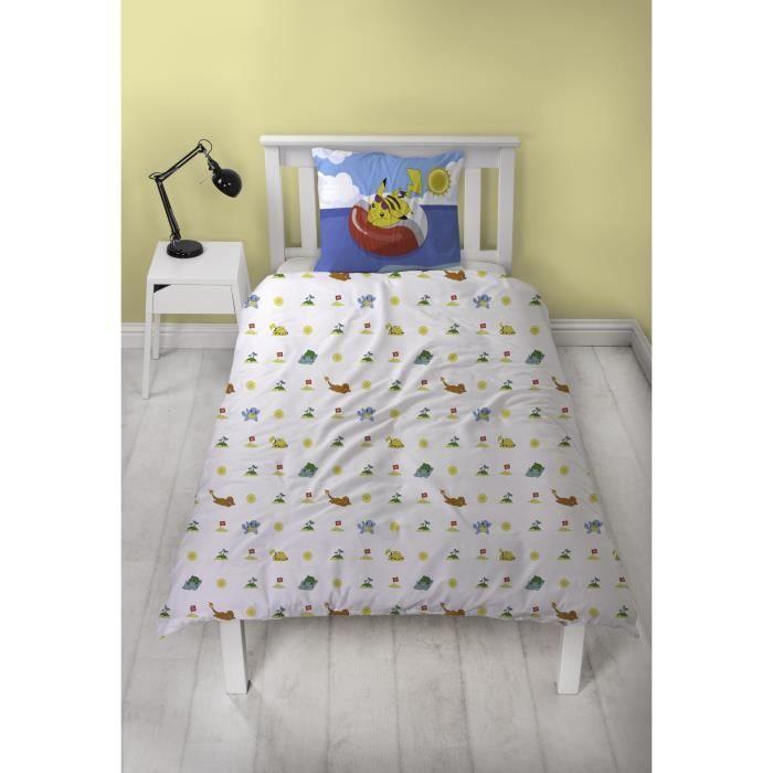 Parure De Lit - POKEMON - Pikachu Et Ses Amis À La Plage - Microfibre - 1 Housse De Couette 140 X 200 Cm + 1 Taie 63 X 63 Cm