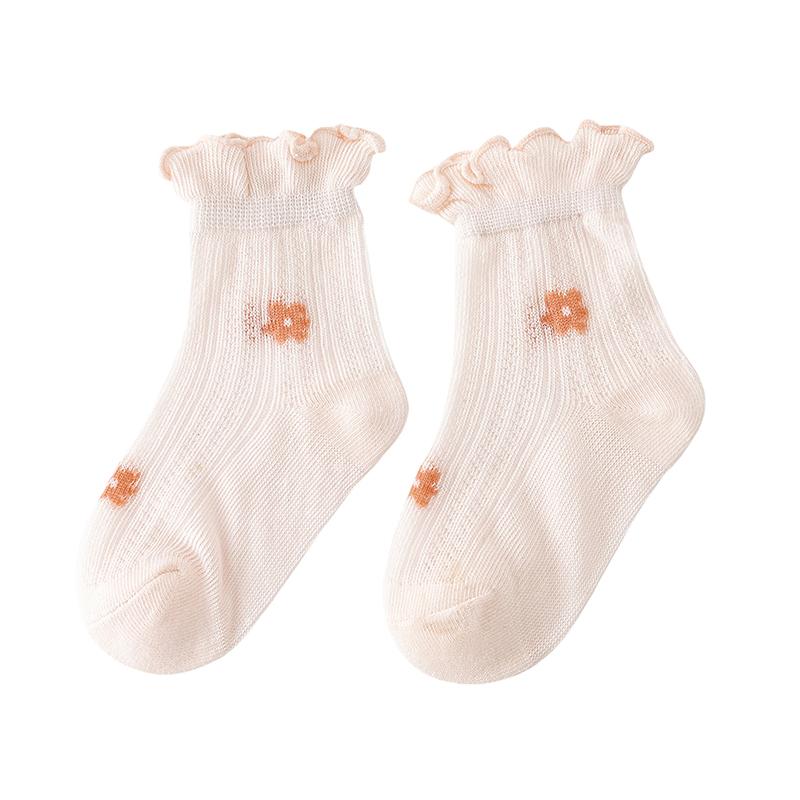 1-5Y Baby Girls Frilly Socks Floral Mesh Breathable Short Sock Anti-Skid Princess Socks for Toddler Child Summer Ankle Sock