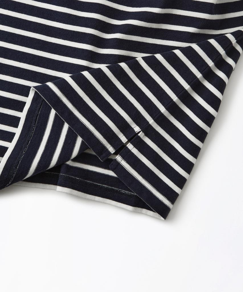 OUTSTANDING Stripe Boat Neck Long Sleeve Tee_Navy/Ivory