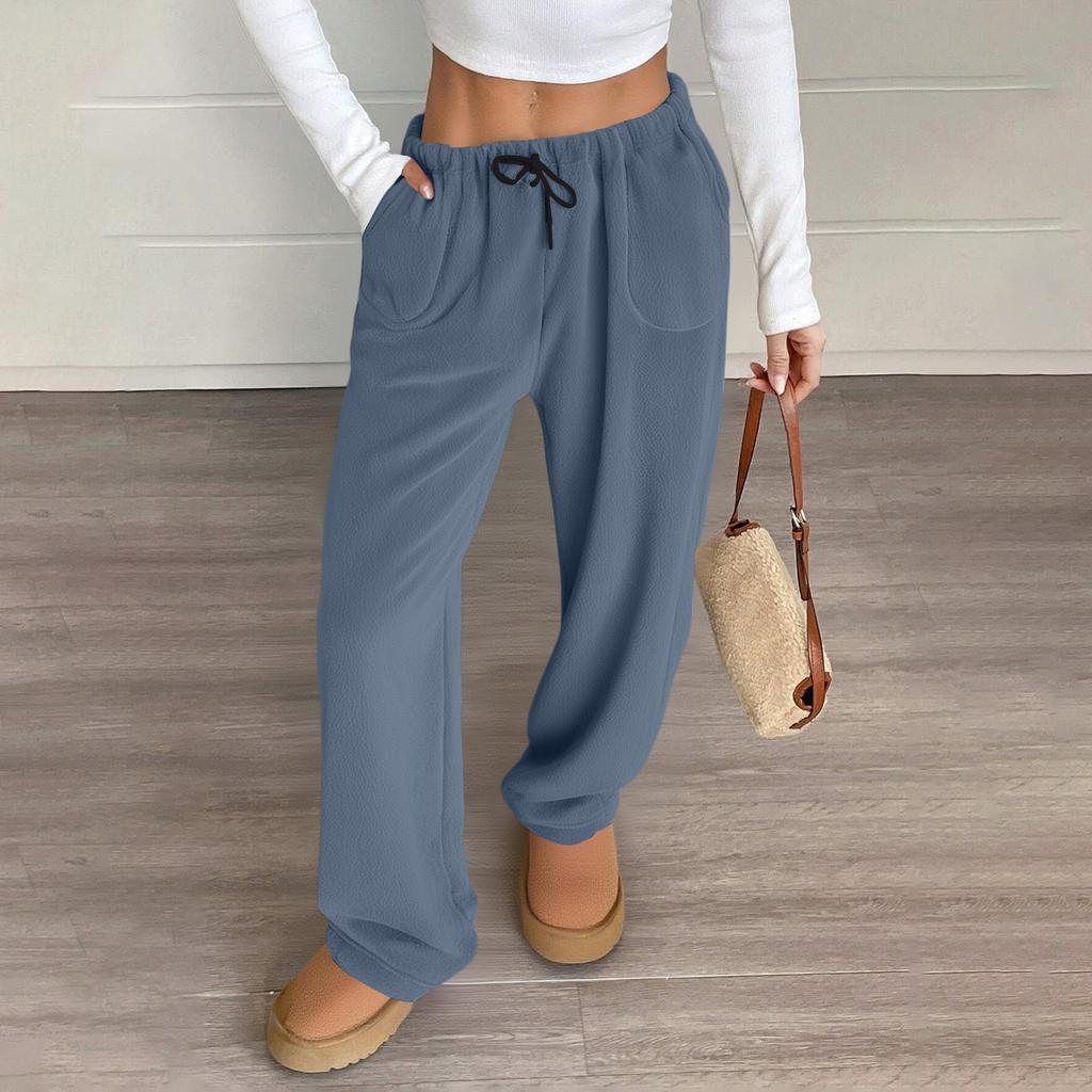 Women Pajama Pants Plush Sleep Pants Soft Elastic Waist Pajama Bottoms Solid Color Pants With 2 Pockets