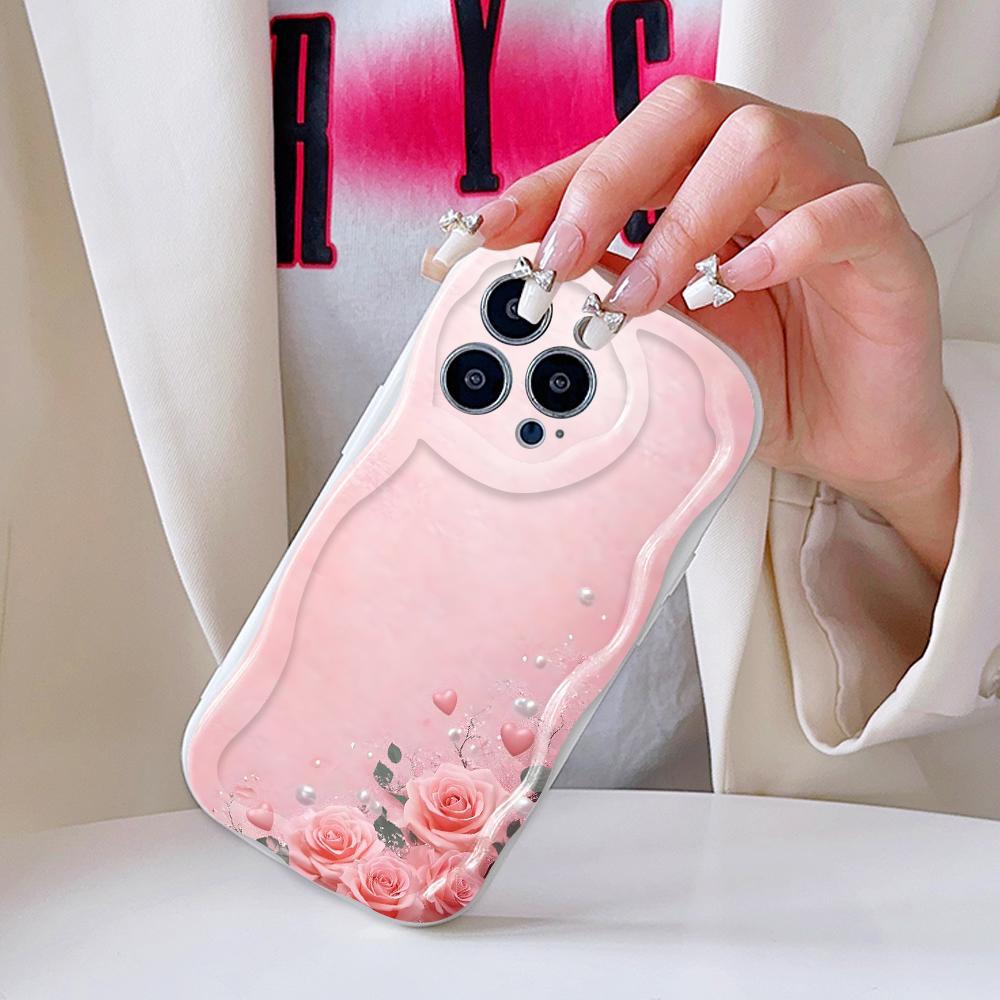 Cartoon Pattern Cream Texture Casing Wavy Edge Soft Silicone Cover Phone Case for IPhone Samsung Huawei Honor Xiaomi Redmi Infinix Tecno