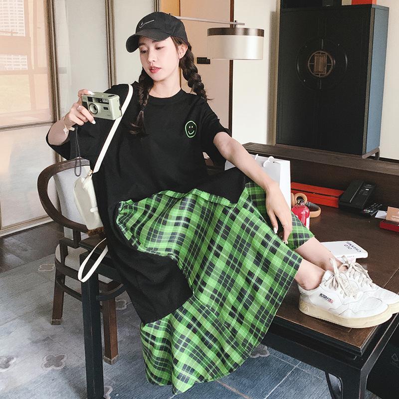 Women's French Retro Plaid Patchwork Dress - Summer Korean Style Chic, Hepburn-Inspired, Age-Reducing Temperament Skirt.