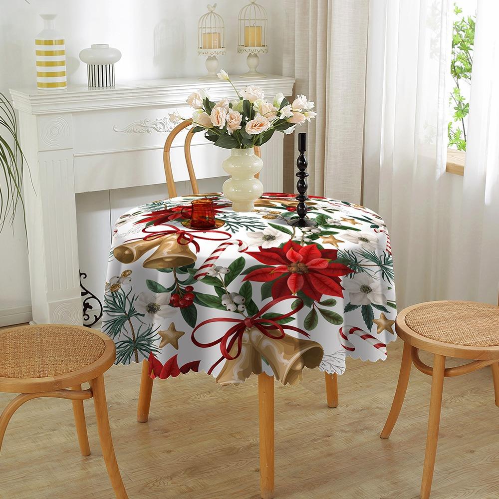 Christmas Round Tablecloth Waterproof Creative Printed Home Decor for Living Room Dining Table
