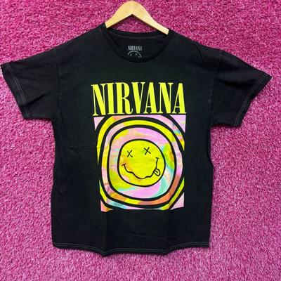 Nirvana Never Mind Smiley Face Mineral Wash Grunge T-Shirt Größe L
