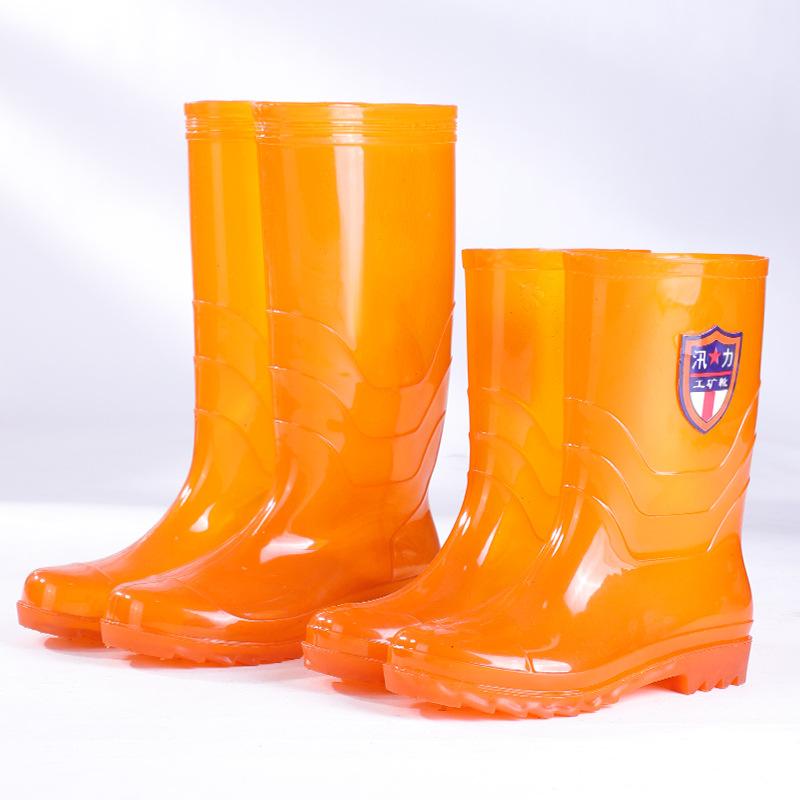 Men's rain shoes golden yellow without inner lining beef tendon wear-resistant non-slip overshoes oil-proof high water shoes transparent rain boots