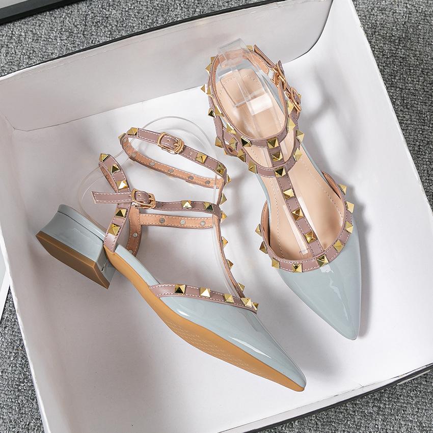 Fashion Women's Summer High Heel Sandals Red Pointed Rivet Casual Shoes Fashion  Design Plus Size 41-43