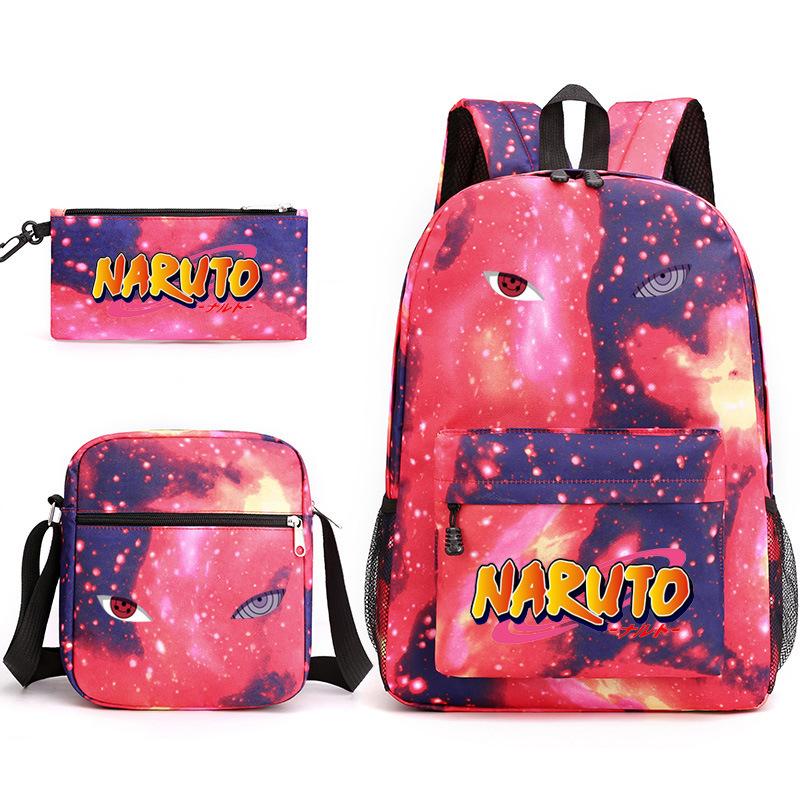 Naruto Starry Sky School Bag Three-Piece Shoulder Bag Pencil Case Anime Cartoon Backpack Male