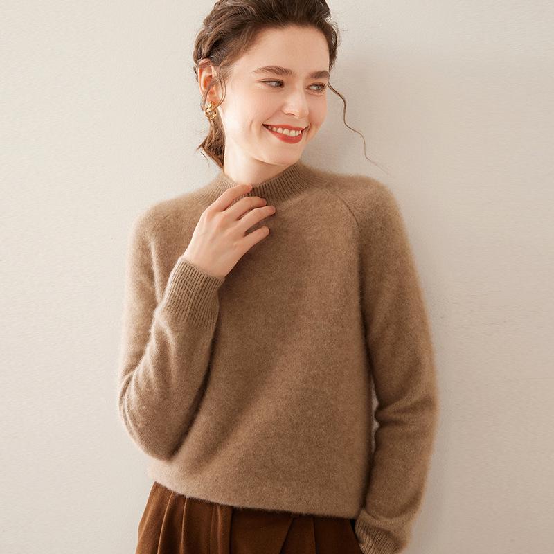 2024 Autumn/Winter Women's Thickened Half-High Neck Cashmere Knit Base Sweater