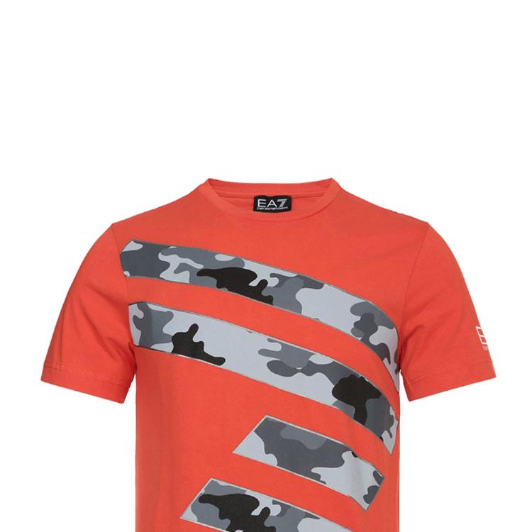 Emporio Armani EA7 Buchstabenprint Camouflage Colorblock Rundhals Kurzarm T-Shirt Herren Oberteile Orange 3GPT25-PJP6Z-1683