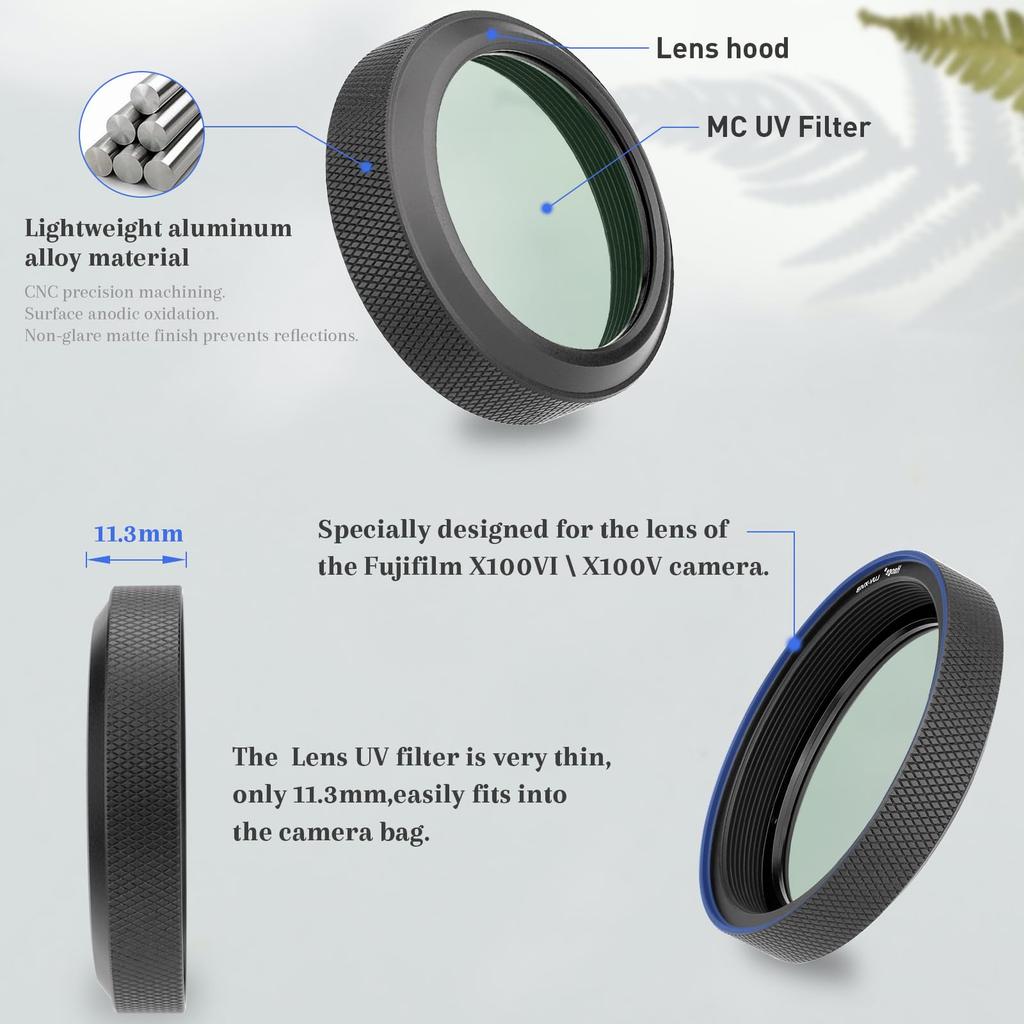 Haoge MC UV Camera Lens Protection Filter for Fujifilm X100VI and Fuji X100V Cameras with Integrated Adapter Ring, Black (LUV-XVIB)