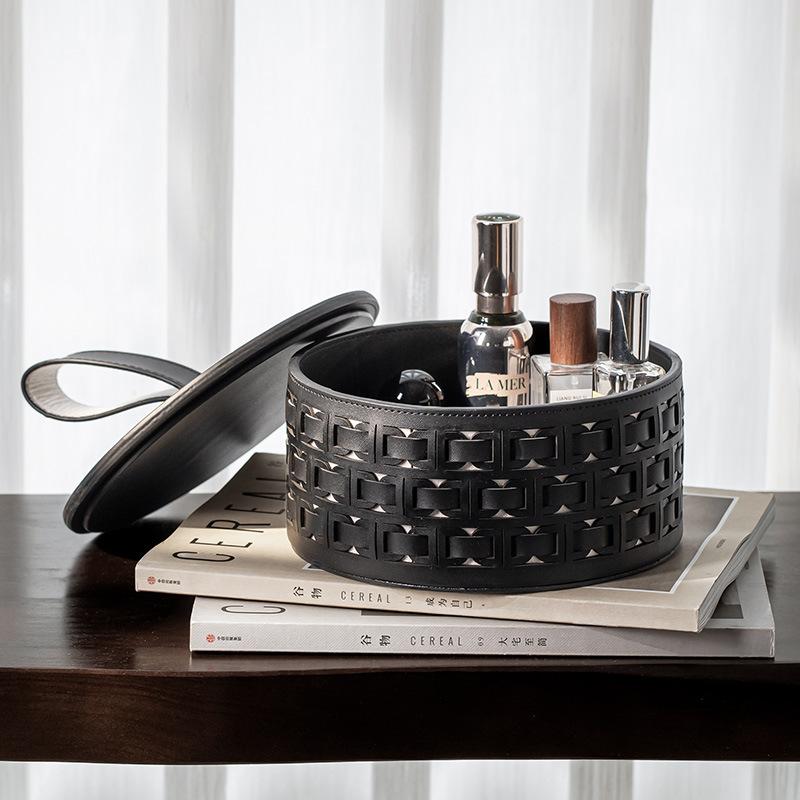 Luxury PU Leather Storage Box & Tray with Cover Handle Multi-functional Organizer for JewelryCompartment Cosmetic Organizer