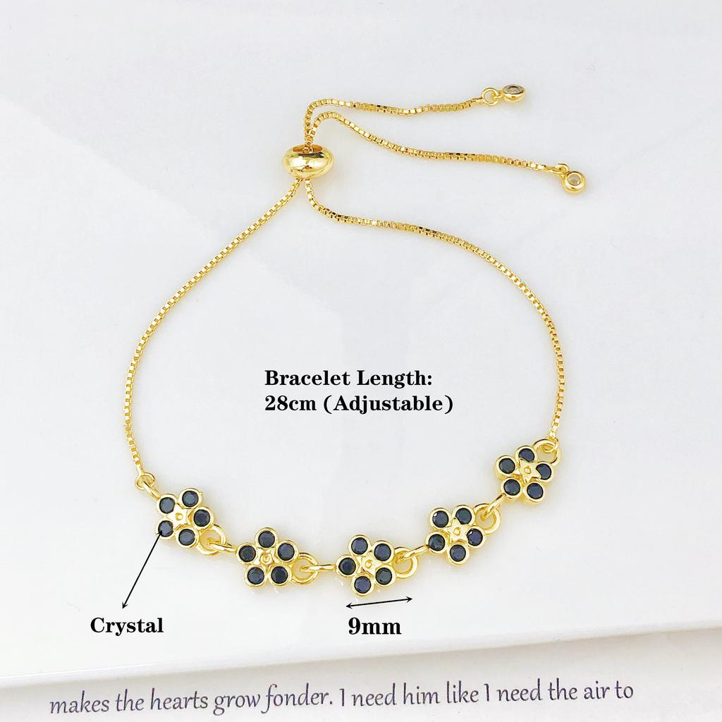Gold-Plated Adjustable Crystal Flower Plant Bracelet for Women Female New Trend Daily Party Wrist Jewelry Girls Birthday Gift