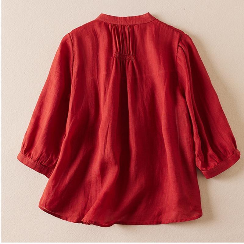 Unregelmäßiger Rundhalsausschnitt Sieben-Minuten-Ärmel Shirt Frühling und Sommer Neu Literarisches Temperament Locker Übergröße Lässige Bluse