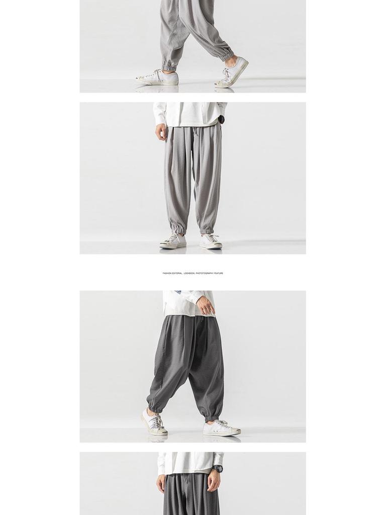 Men's Chinese Style Cotton Linen Joggers - Plus Size Loose Casual Harem Pants for Spring/Summer