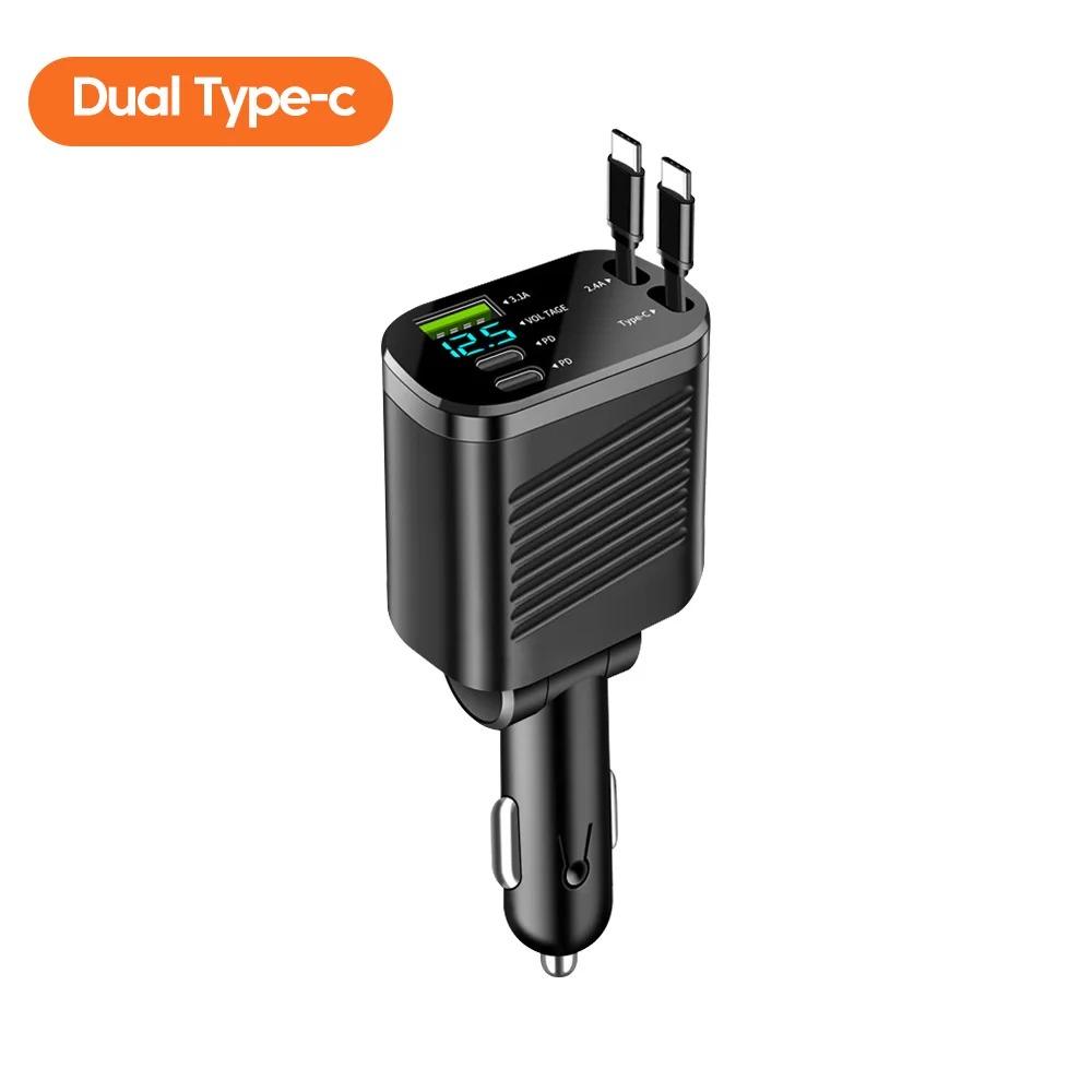 NEW 5-IN-1 150W Retractable Car Charger Mobile Phone USB PD Type C Cable For iPhone Fast Charge Cord Cigarette Lighter Adapter Car Accessories
