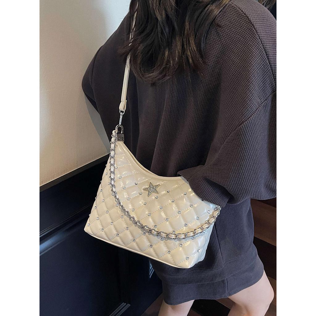 Xiaoxiangfeng Rhombus Chain Bag Women's 2025 New Fashion Versatile Shoulder Premium Underarm Bag Crossbody Bag