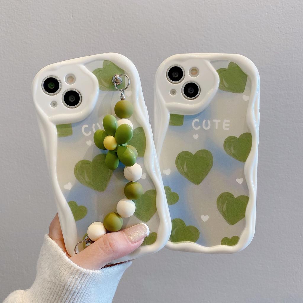 Green Love Suitable for Apple 16 Mobile Phone Case Iphone15promax Three-dimensional Wave 14 Anti Fall 13