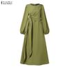 ZANZEA Women Casual Round Neck Long Sleeve Muslim Long Dress