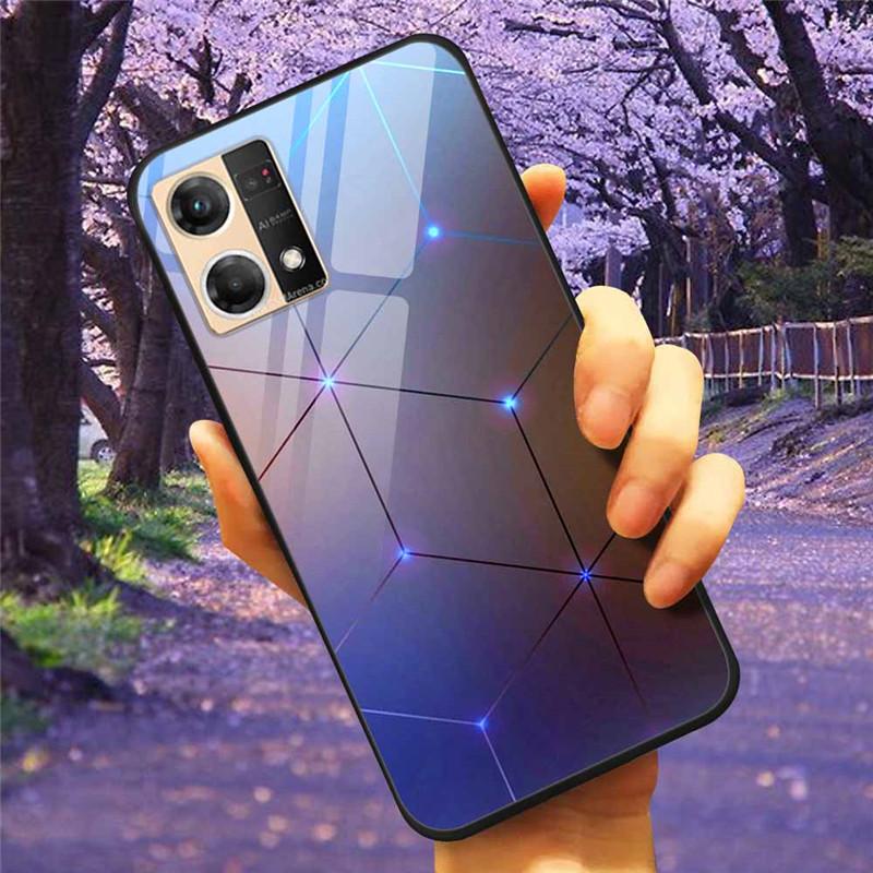 For Oppo Reno7 4G Case Fashion Tempered Glass Moon Star Bumper Cases for Oppo Reno 7 4G Phone Cases CPH2363 Luxury Funda Capa