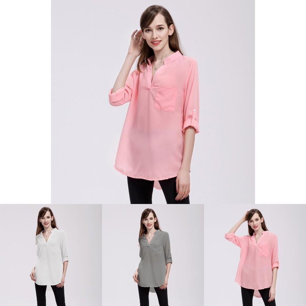 Stylish Chiffon Blouses For Women Loose Fit V-neck Shirts With Long Sleeves Perfect For Office And Casual Wear In Spring