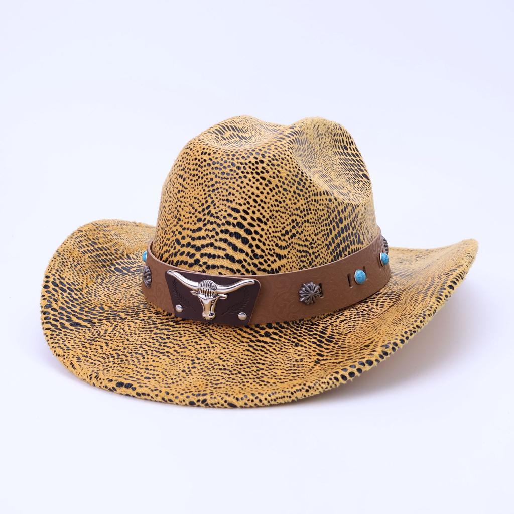 New Snake Pattern Tibetan Jazz Hat Spring and Autumn New Old Western Cowboy Hat Retro Big Brim Top Hat