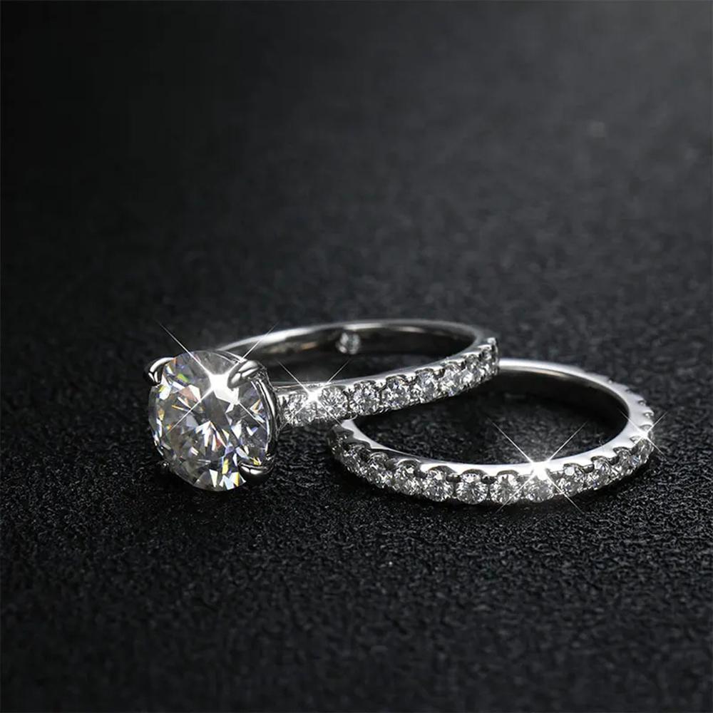 D VVS1 All Moissanite Row Rings Set For Women CopperPlated 18K White Gold Diamond Ring Wedding Bands Fine Jewelry