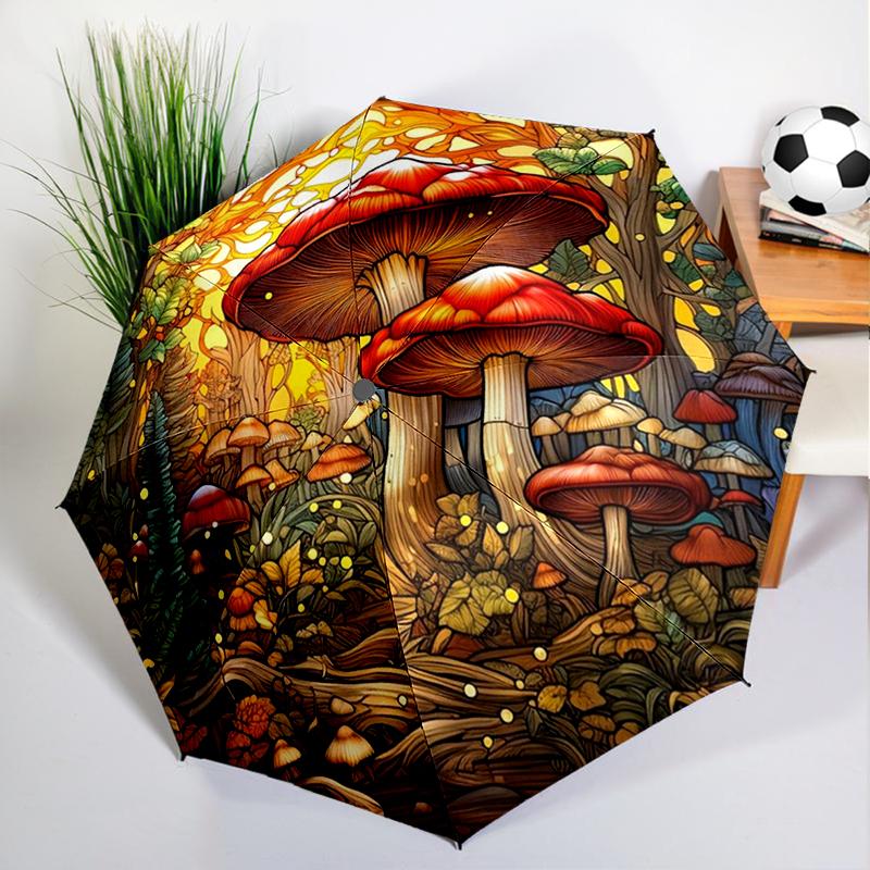 Forest Red Mushroom Umbrella Automatic Open/close, Sturdy Iron Frame & 8-Rib Struct, Umbrella for Women & Men, Christmas Gifts