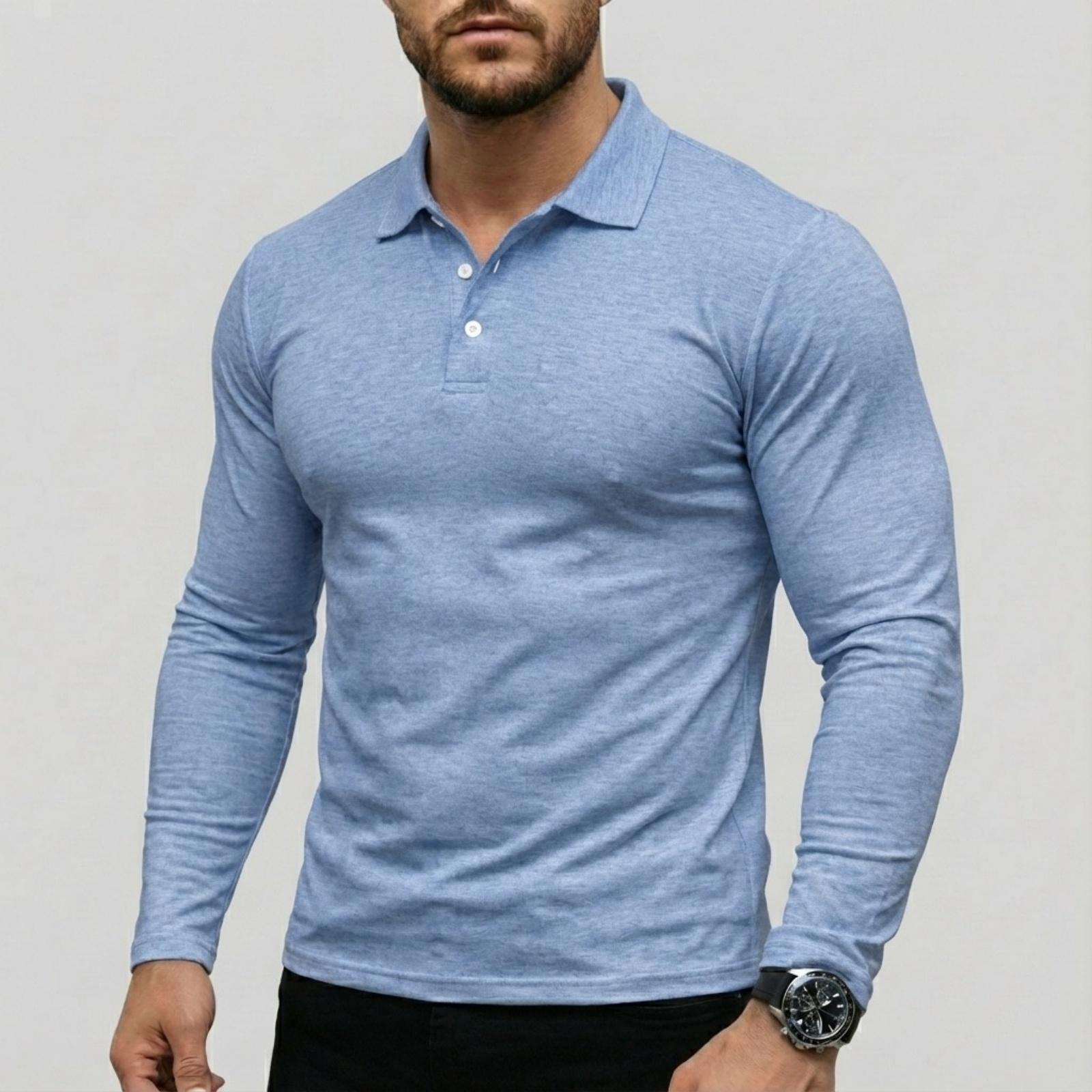 

Men s Fashion -color Base Layer Shirt, Men s Long-sleeved Lapel Top M