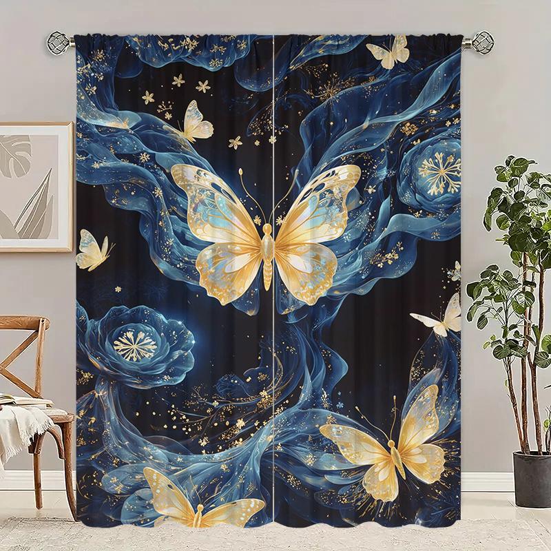 Beautiful Butterfly -2 pieces - printed curtain, 100% polyester material, suitable for home decoration