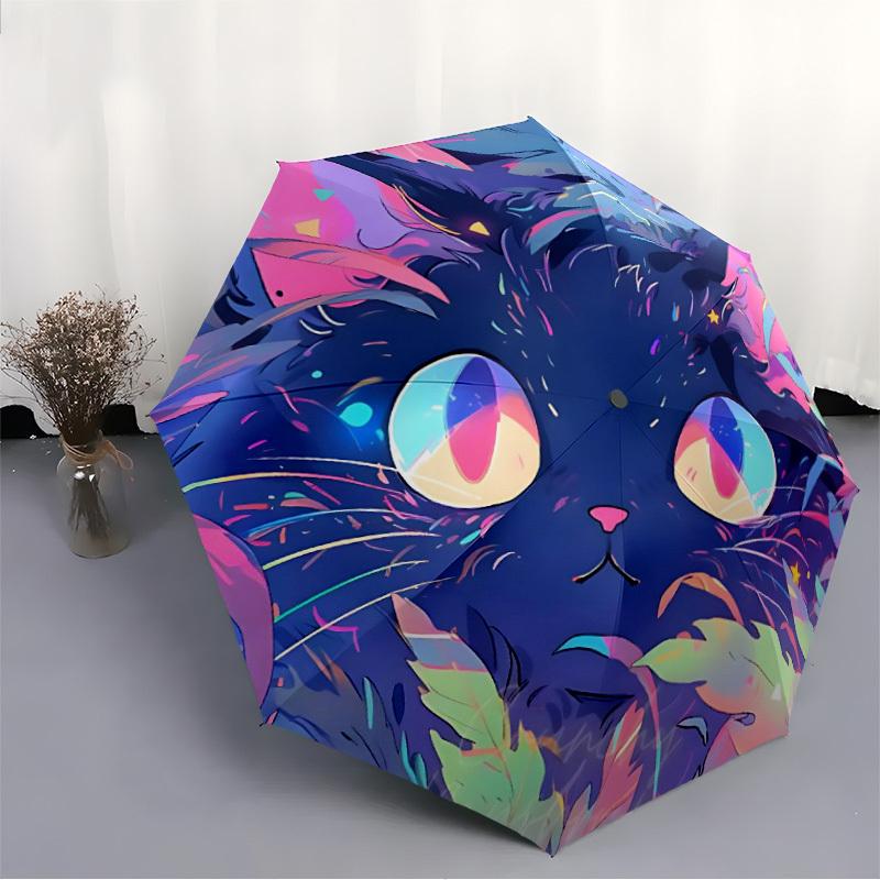 1pc Fantasy Cat Automatic Folding Umbrella - Compact 8-Rib Design, Durable Plastic & Iron, Lightweight for Outdoor Daily Use128