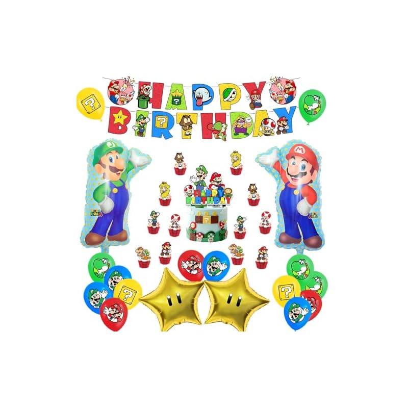 Shiartex Birthday Decorations, Aluminum Balloons, HAPPY BIRTHDAY Garland, Birthday Decorations, Character Cake Topper, Kids Birthday Decorations
