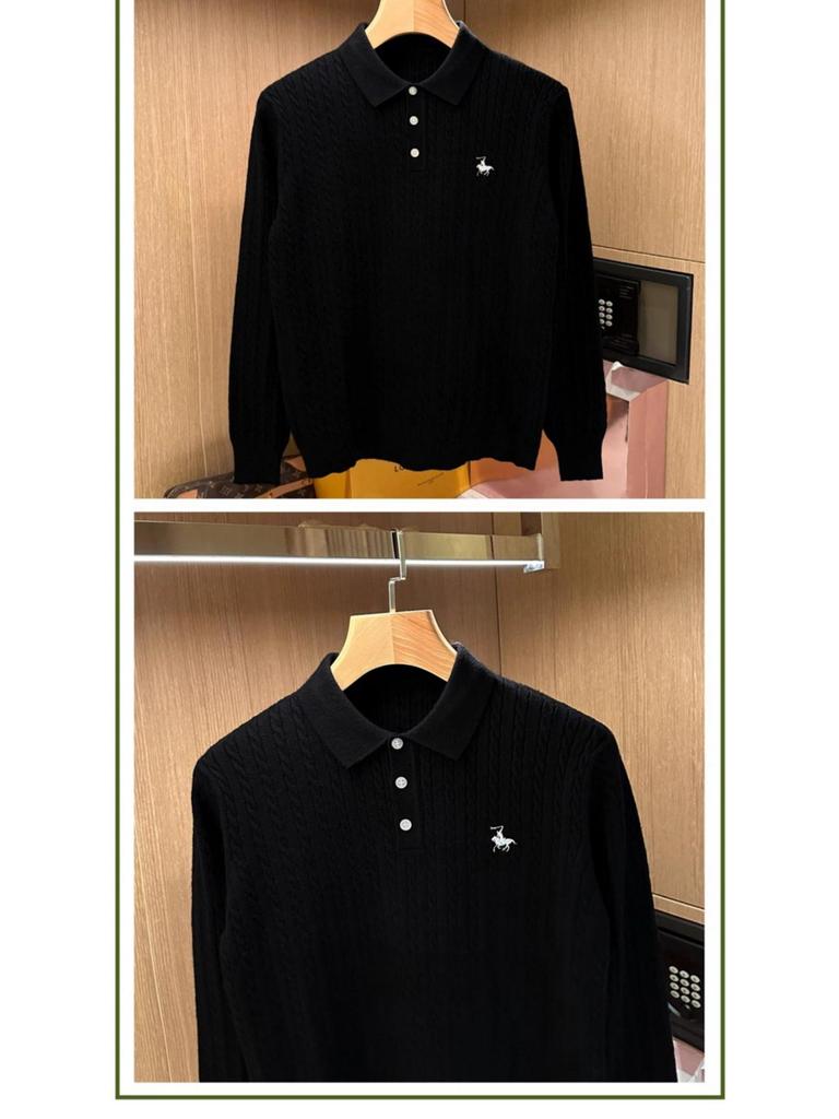 Men's High-End Retro Cable Knit Slim Fit Polo Sweater - Minimalist Long Sleeve Lapel Style