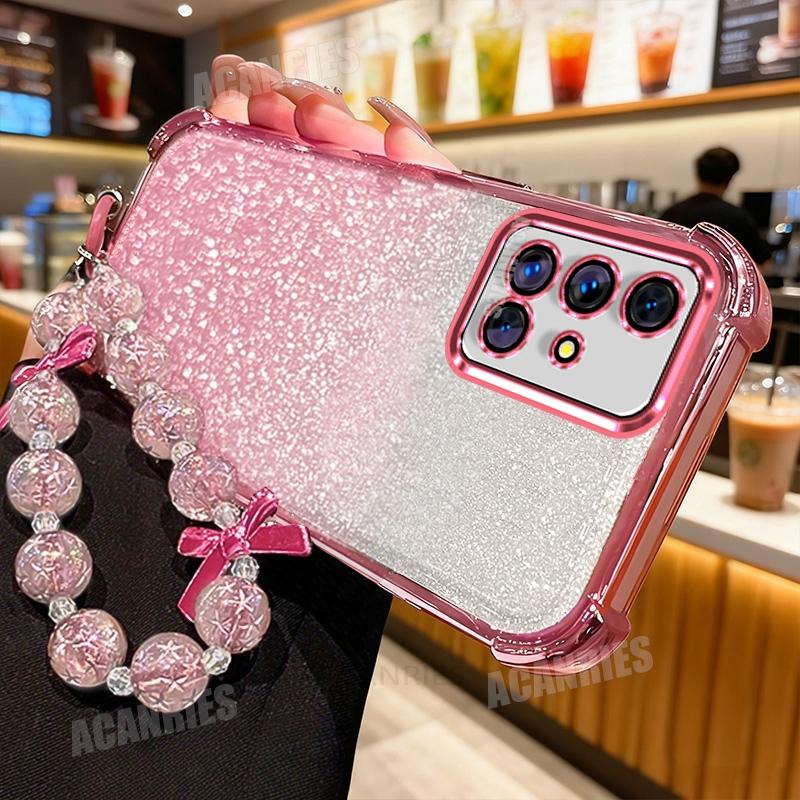 A 51 71 31 12 Star Lanyard Plating Glitter Shockproof Silicone Case For Samsung Galaxy A51 A71 A31 A12 A22 4g 5g A21s Back Cover