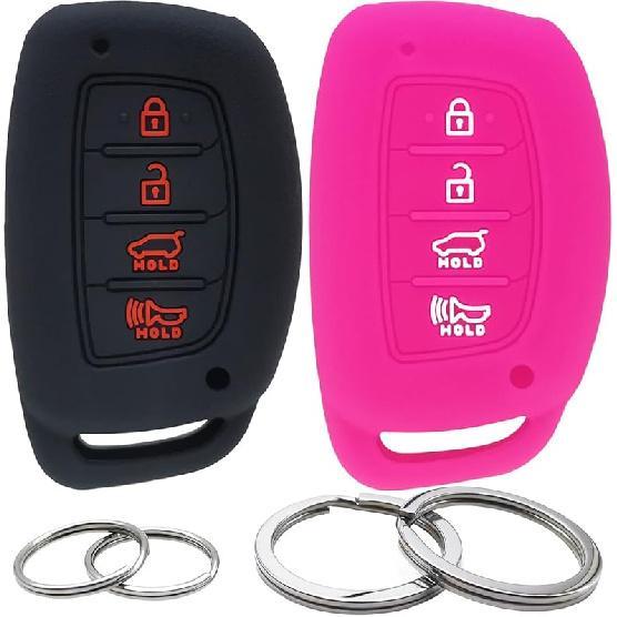 GFDesign 2 Pcs Silicone 4 Buttons Key Fob Cover Remote Case Keyless Protector Compatible with 2019 2018 2017 2016 2015 2014 2013 Hyundai Elantra