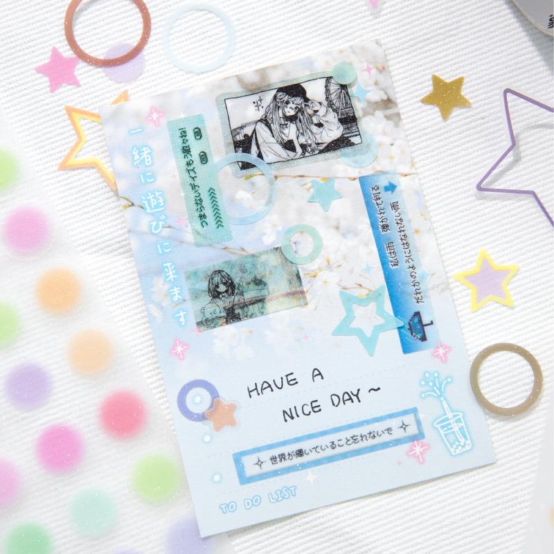 50mm * 2m Kawaii Funkelnder Sandkreis Stern Grunddekoration Stanzaufkleberband DIY Tagebuch Album Scrapbooking Material