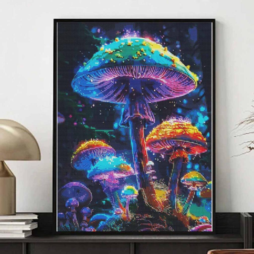 Kit Pittura Diamante Fungo Psichedelico Rotondo Completo Fai da Te Tela Sparkle Art per Adulti Artigianato Rilassante e Decorazione Casa Idea Regalo Set