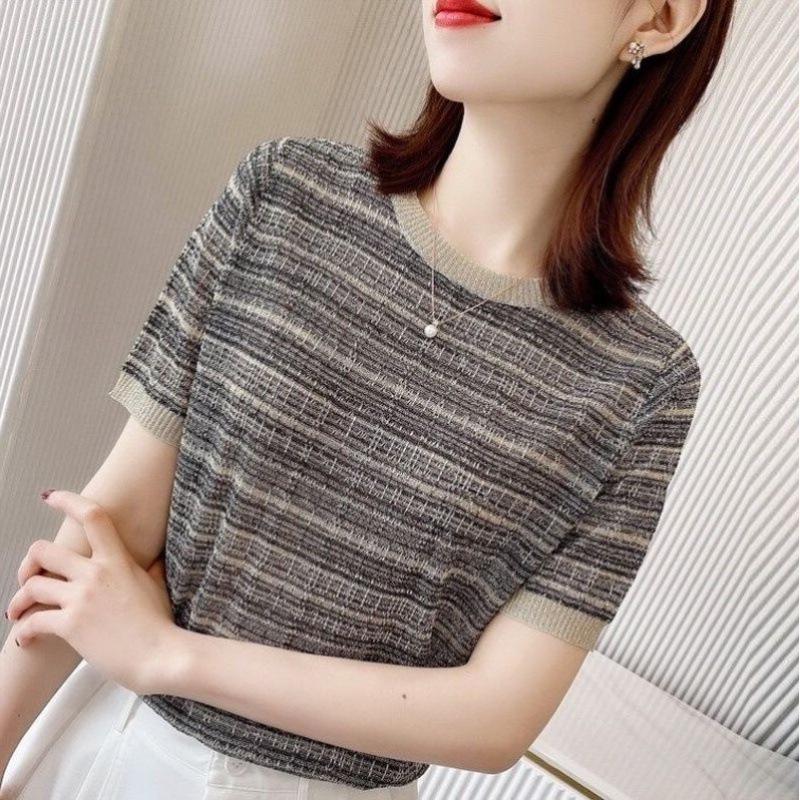 Women's Versatile Short-sleeved Round Neck Ice Silk Sweater for Women