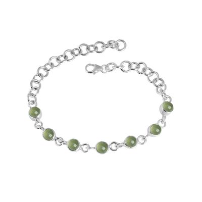 Pulseira de Prata com Prehnita, Joia Artesanal em Prata de Lei 925, Presentes Para Ela, Pulseira de Prata Feminina Ab0546