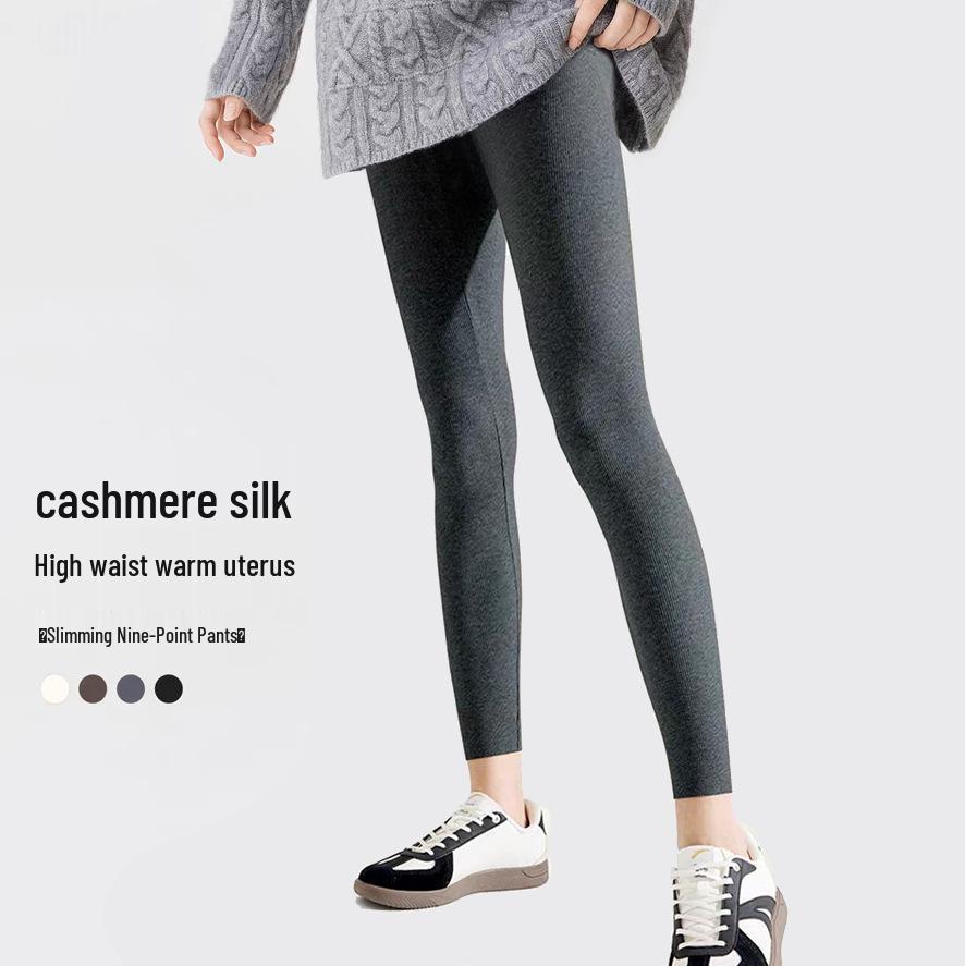 Tall Women's High Waist Fleece-Lined Shark Pants - Light Gray Leggings for Spring & Autumn