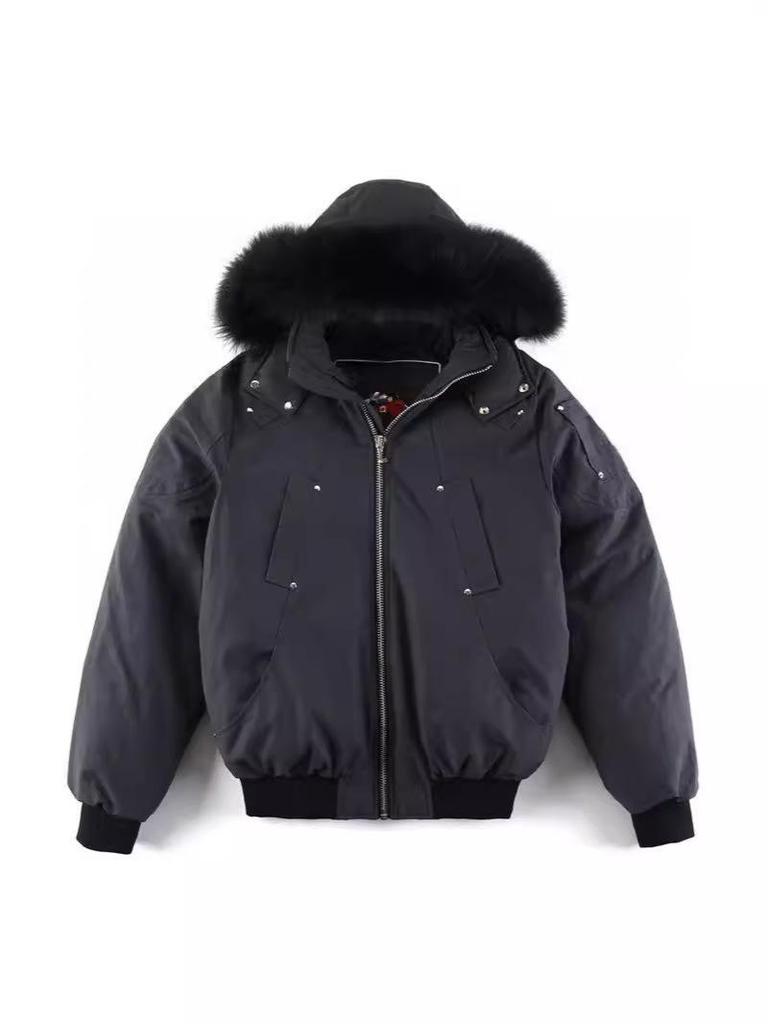 Men's Hooded Moose Down Jacket with Fox Fur Collar