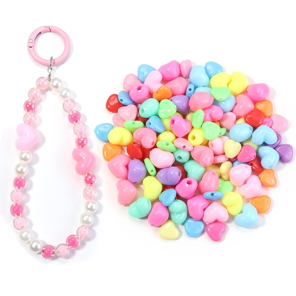 50pcs Candy Color Heart Acrylic Beads Loose Spacer Beads For Jewelry Making DIY Bracelet Necklace Phone Key Chain Accessories