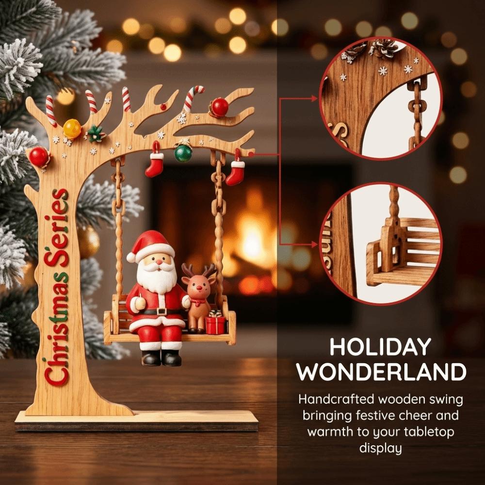2D Flat Swingable Figure Wooden Craft Tabletop Decoration Christmas Swing Ornament New Year