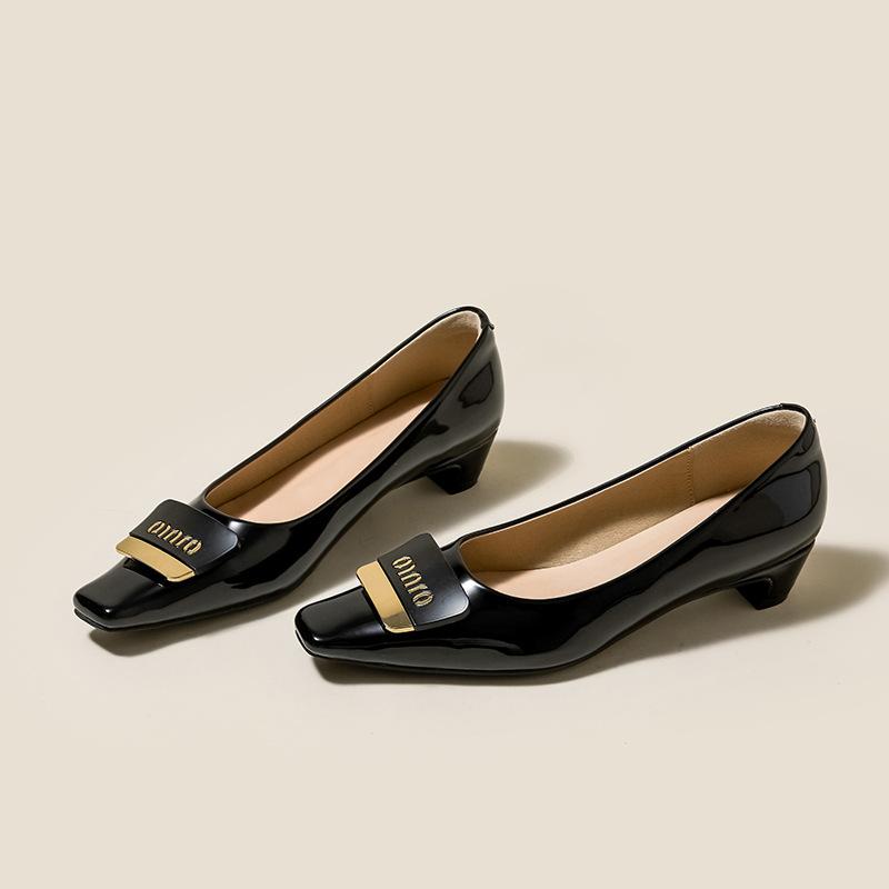 Spring New Small High-heeled Fashion Single Shoes, Real Cowhide Thick-heeled Women's Shoes, Soft Soles Are Not Tired of Feet, and High-end Shallow-mou