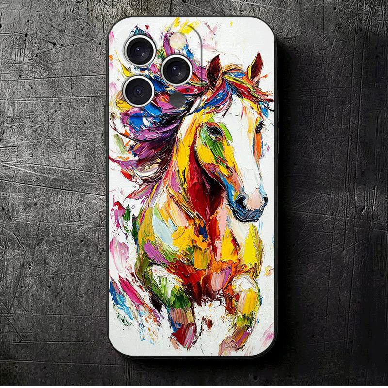 

Масляная живопись Лошадь Мягкий чехол для телефона для iPhone 16 16E 17 Air 15 Pro Max 14 Plus 13 Mini 11 12 7 Черная задняя крышка iPhone 16E