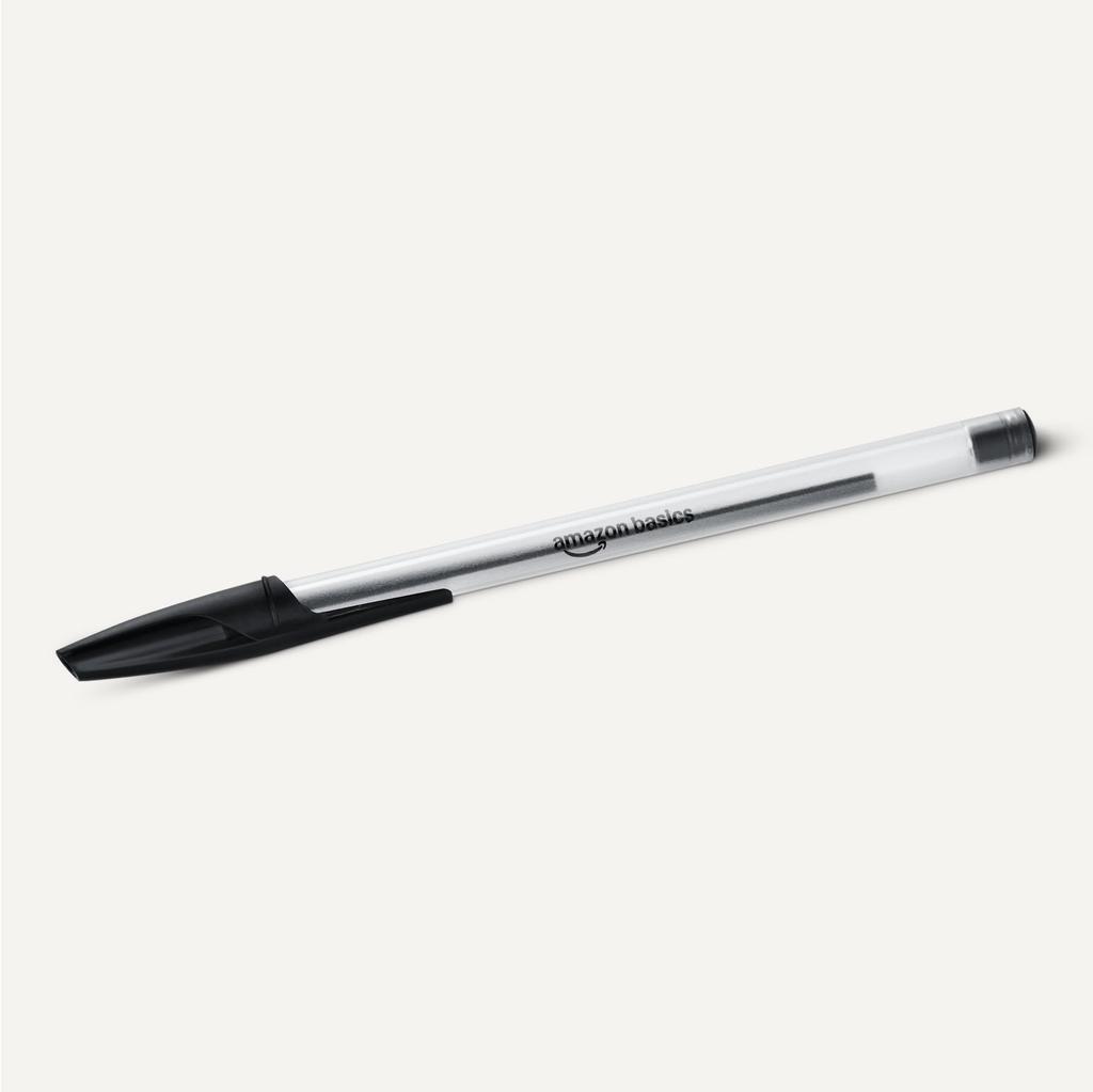 Amazon Basics Kugelschreiber-Packung, schwarze Tinte, 1,0 mm, 36 Stück, (Gehäusefarbe Schwarz/Transparent)