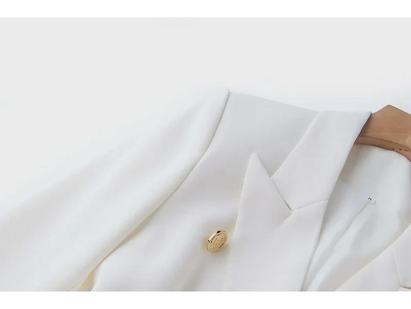 Chaqueta de Traje para Mujer Europea Ajustada Blanco y Negro con Hebilla Metálica