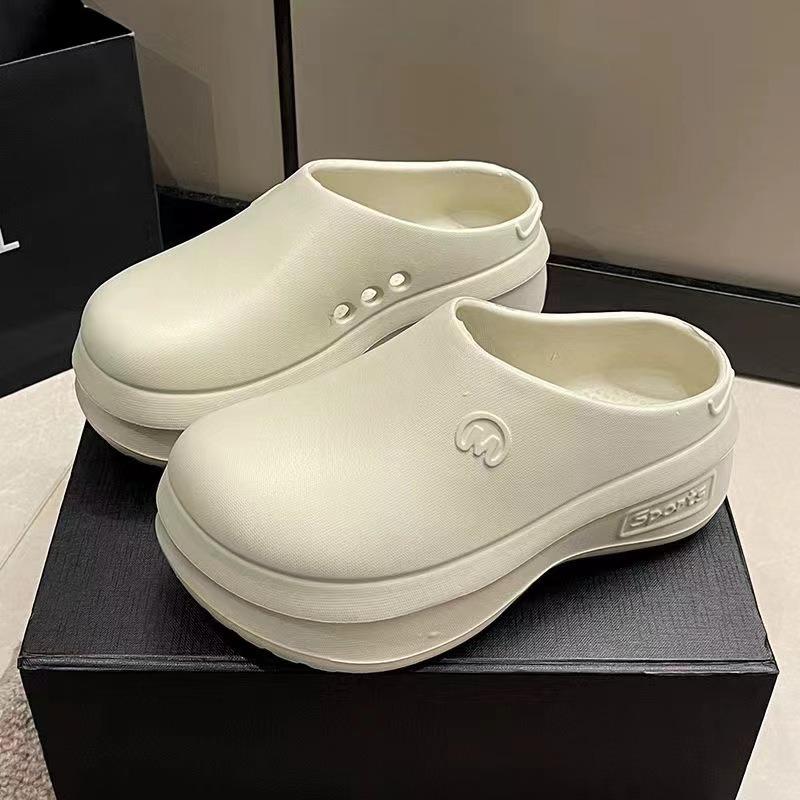 Height-increasing eva integrated slippers thick-soled bag head wear new lightweight non-slip hole shoes simple bag head shoes women's