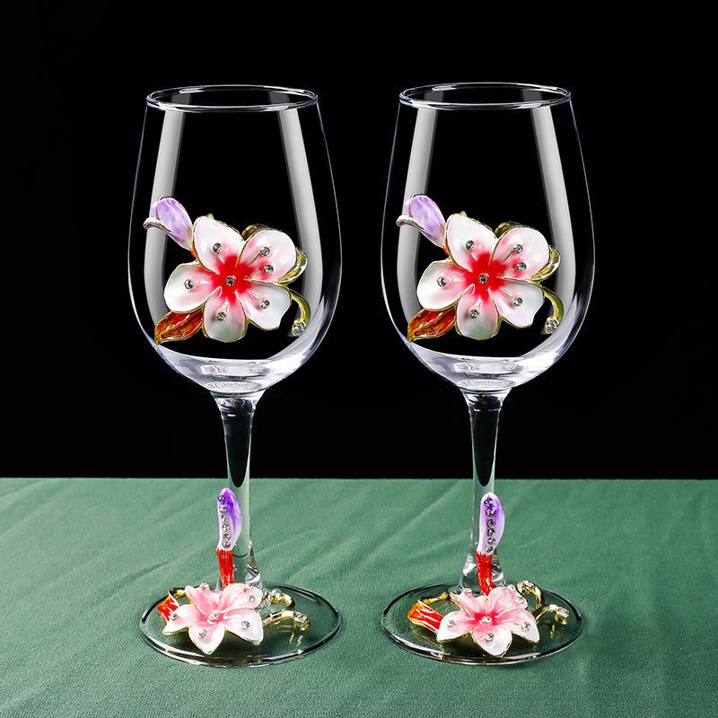 Enamel Lily Red Wine Glass Rotating Decanter Crystal Glass Goblet Wine Glass