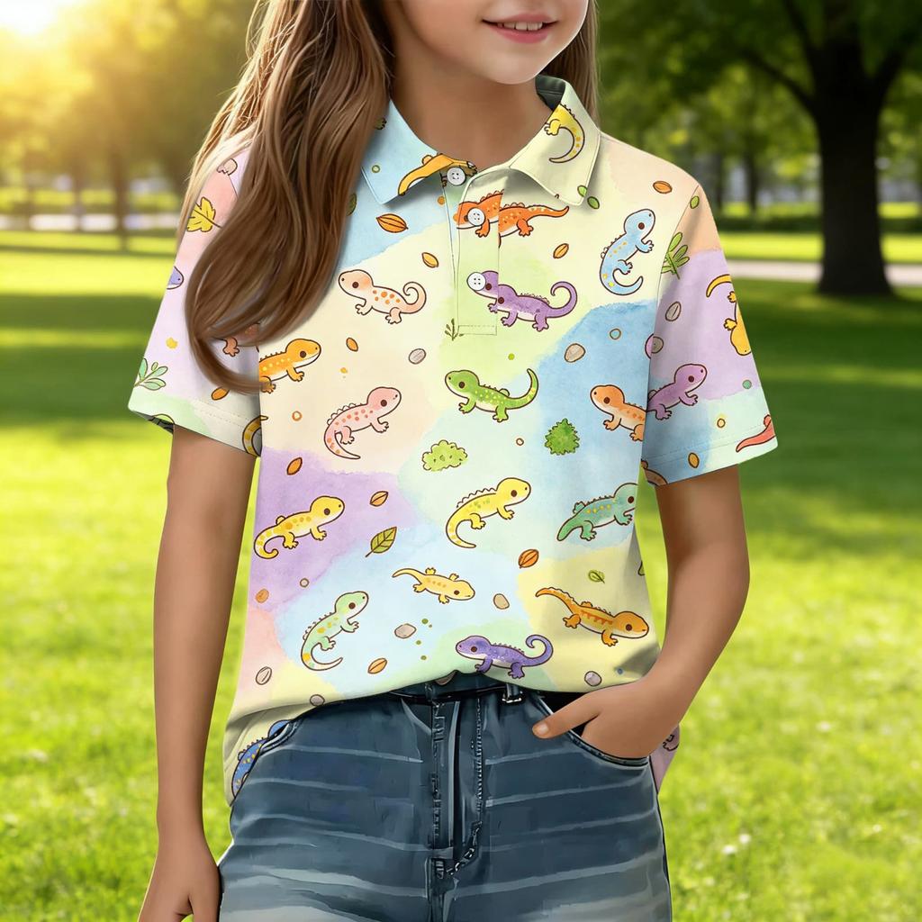 Kids Casual Short Sleeve Polo Shirt Animal Print T Shirt Lightweight Breathable Comfortable Daily Wear for Boys and Girls